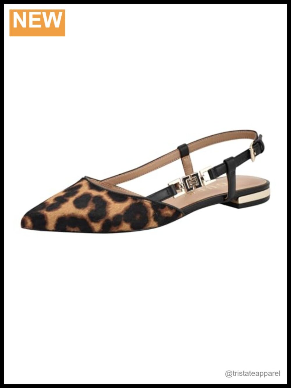 Guess Franie Pointy Toe Buckle Flats Faux Leather Animal Print